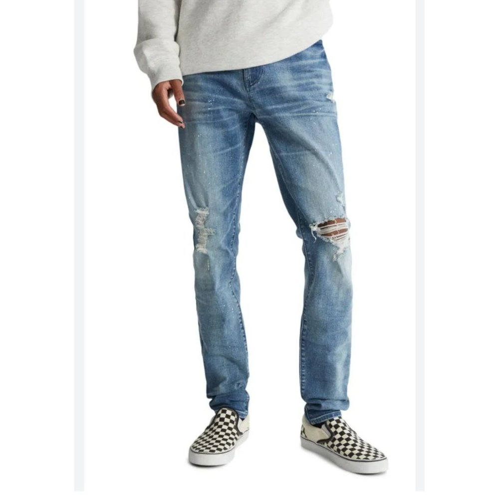 PacSun Men's Light Blue Distressed Skinny Jeans